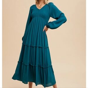 Chic Teal Long Sleeve Dress